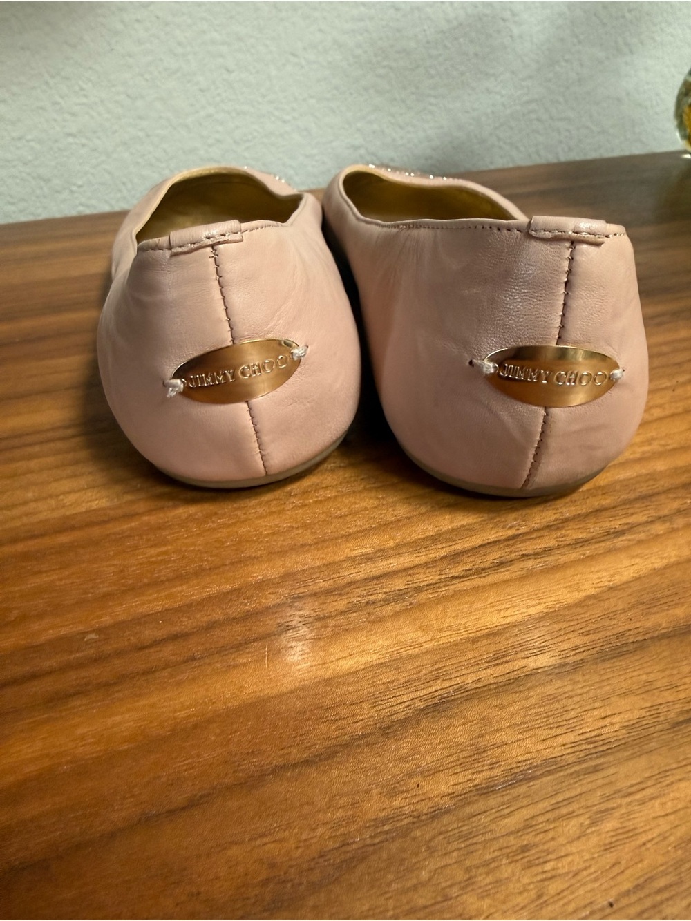 Jimmy Choo Blush Pink Ballet Flats with Glitter Rose Gold Cap Toe - Picture 3 of 10